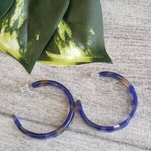 ZAD blue marbled resin hoop post earrings NEW